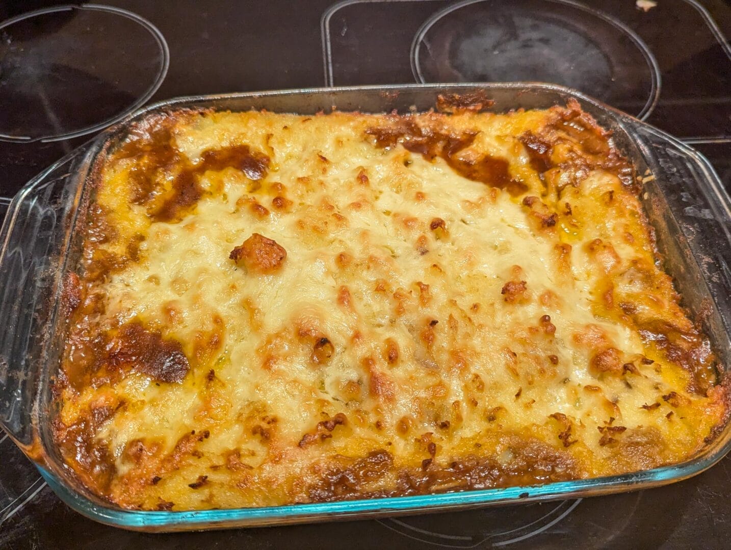 a casserole in a glass pan